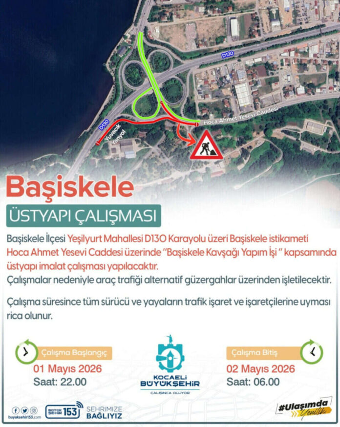 Başiskele D-130 Karayolu'nda Üstyapı Çalışmaları Nedeniyle Geçici Trafik Düzenlemesi Duyuruldu